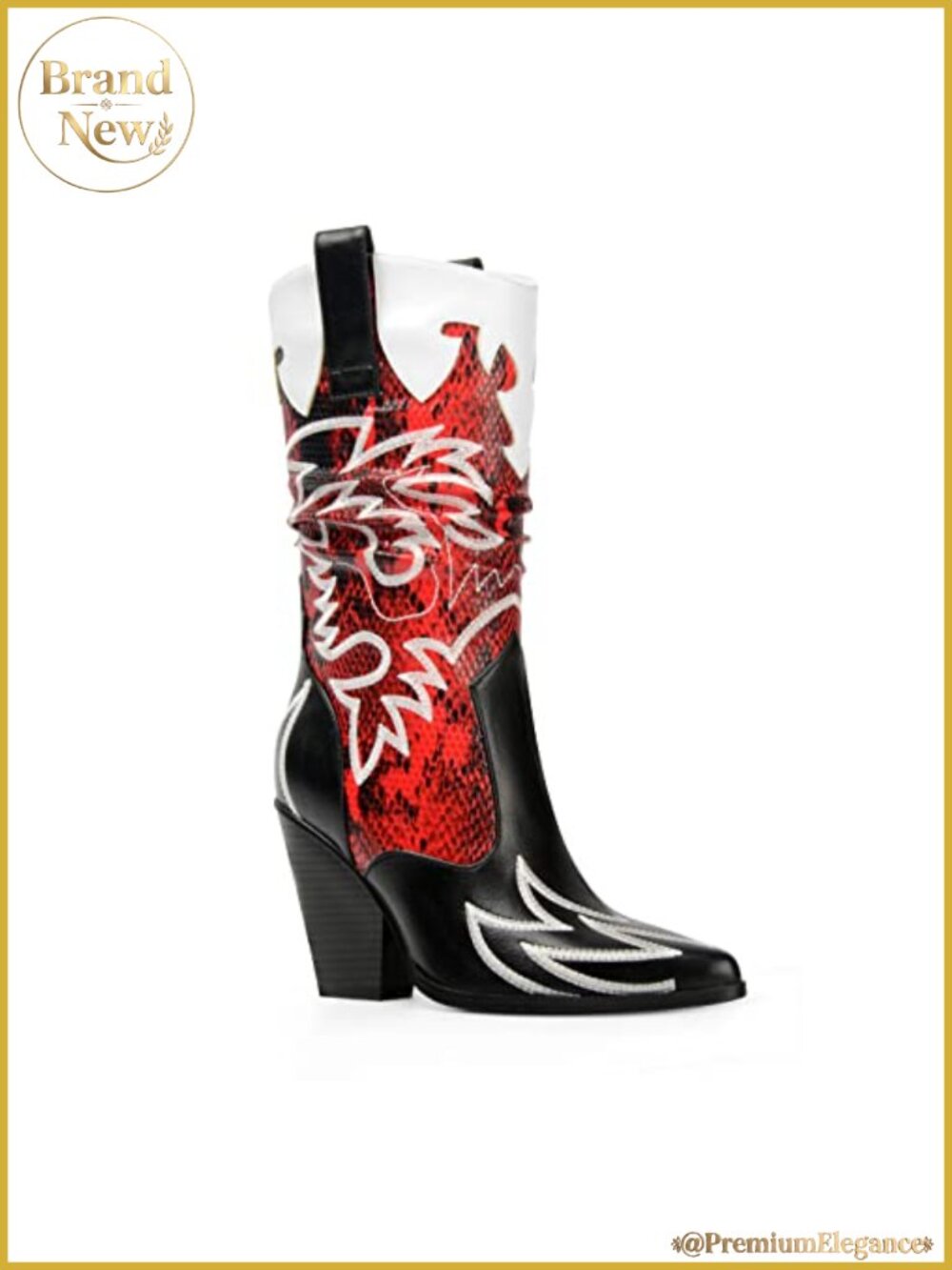 Cowboy Boots Cowgirl Mid Calf Knee High Faux Leather Chunky Heel Western